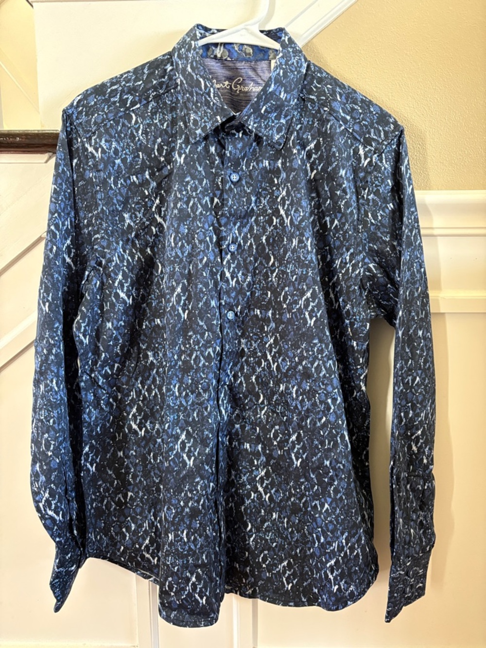 Robert Graham HARDIN Blue Geo Cotton Sports Dress Shirt M